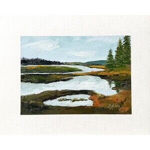 8x10 Original Oil Painting Maine Bass Harbor Marsh Coastal New England Signed
